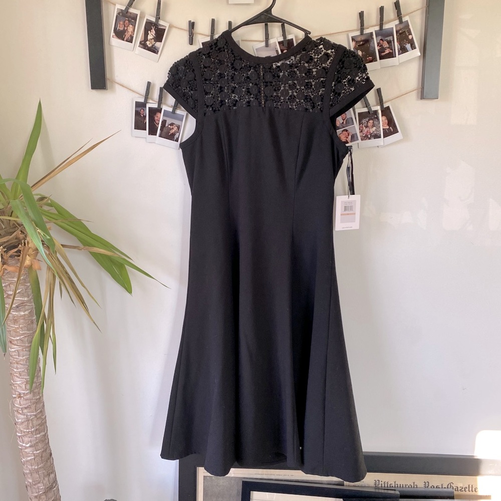 Black A-line Dress w Lace Top & Gold Zipper Back